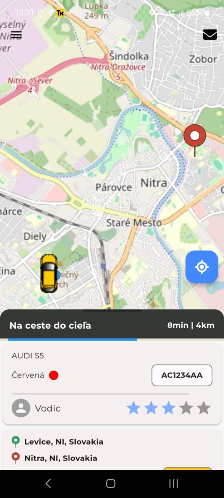 Taxi aplikácia Taxximo pre zákazníka na objednanie taxíka