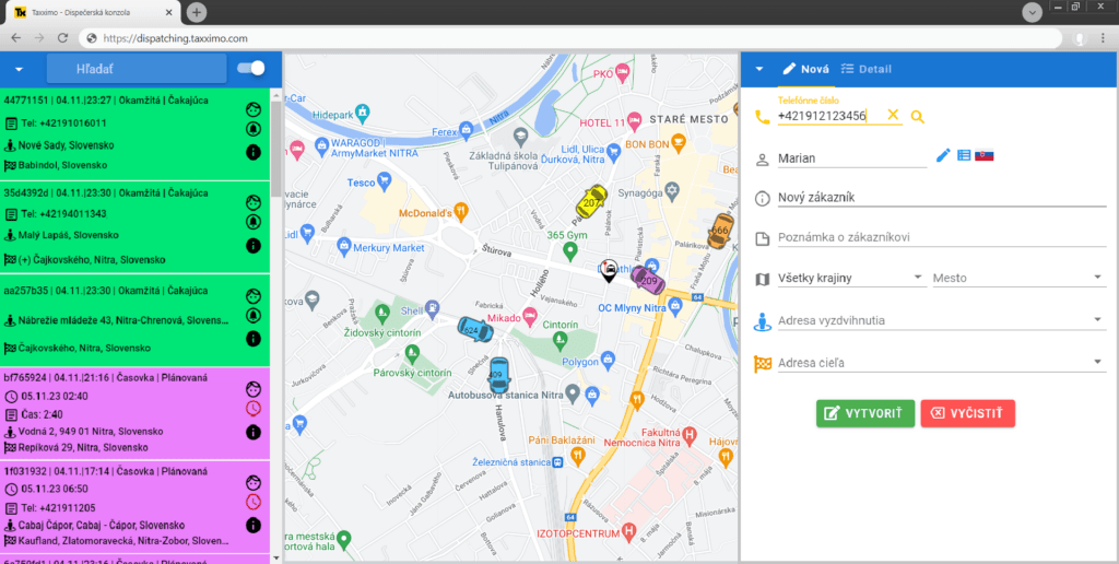 Náhľad konzoly dispečingu Taxximo
