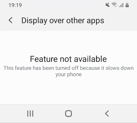 Android problém plávajúce tlačidlo: Display over other apps Feature not available