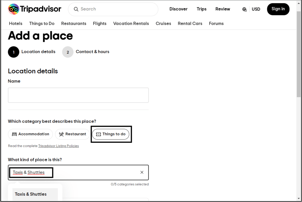 Tripadvisor je meta-vyhľadávač vhodný pre registráciu taxislužby ako Things to do.