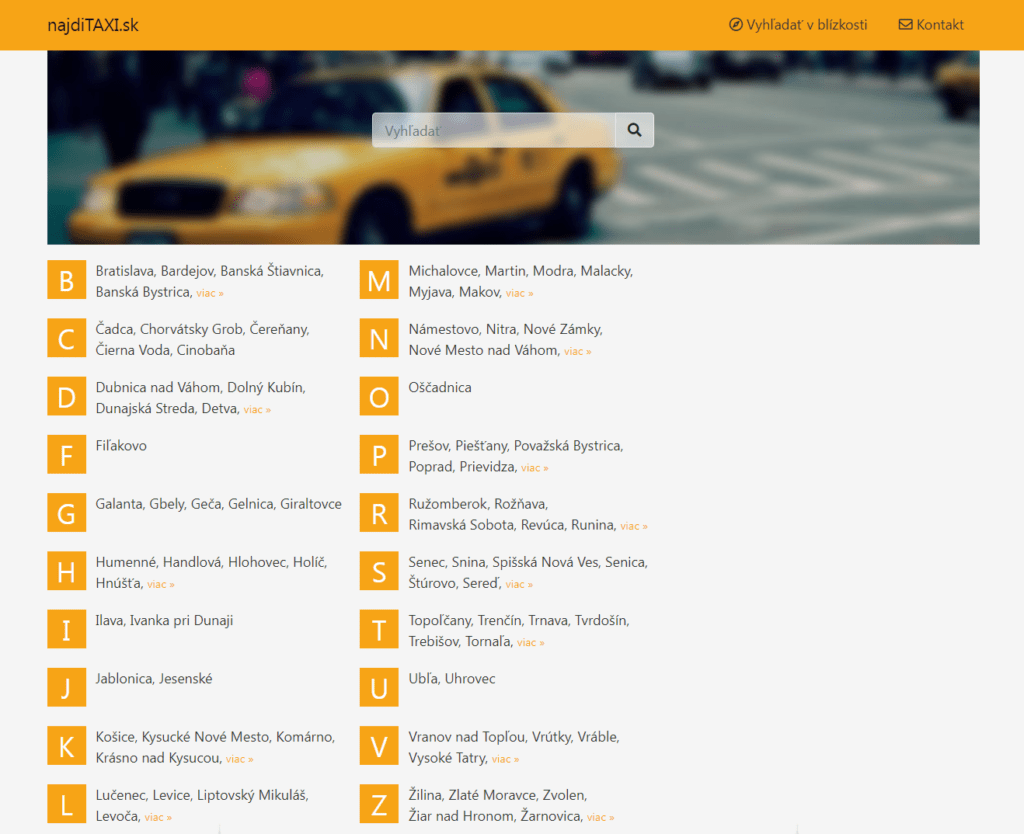 NajdiTaxi je zoznam pre registráciu kontaktných údajov na taxislužbu a taxíky